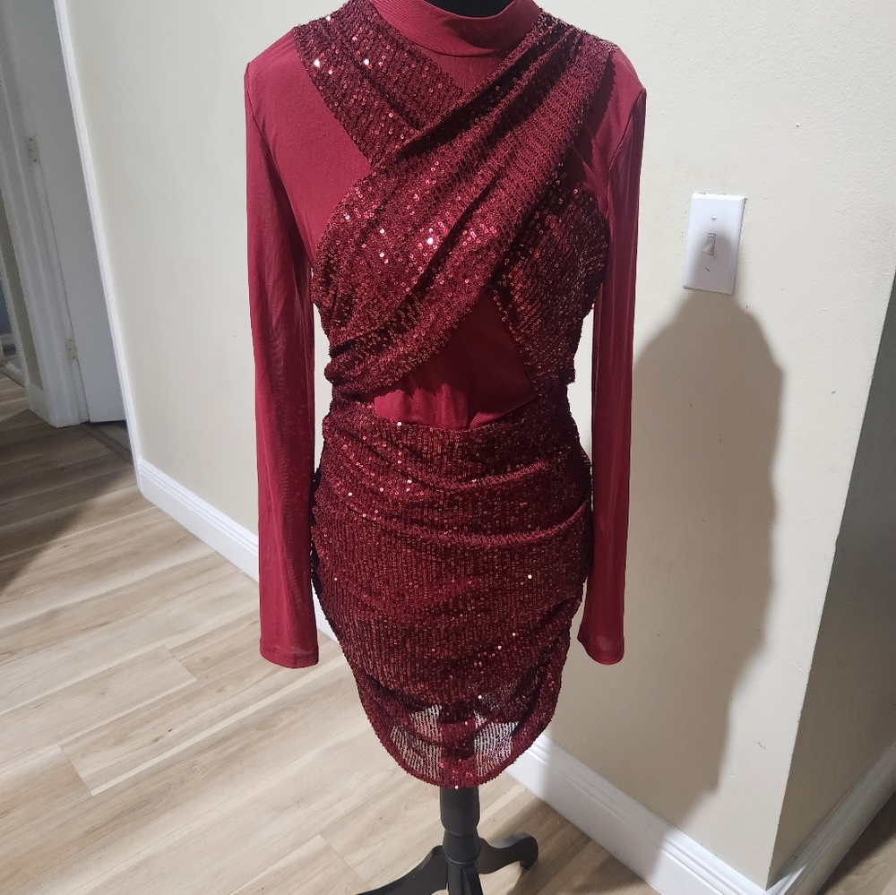 Elegant Burgundy Sequin Dress
